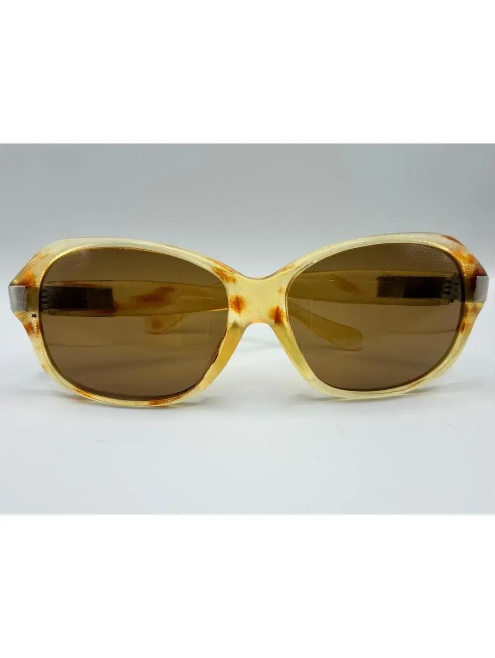 Vintage Oversized Marbled Sunglasses Cream Brown Retro Mod Italy 1970s‎ Style